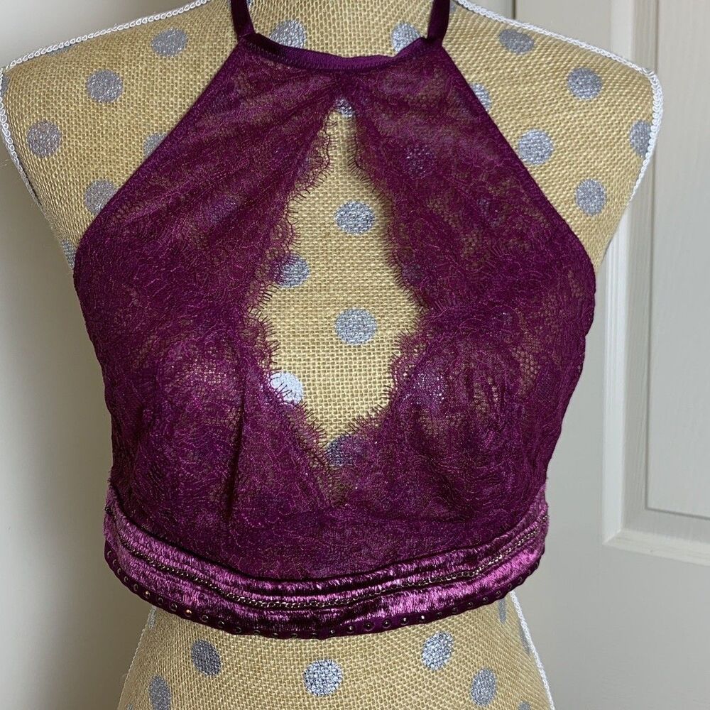 Victoria's Secret Women's Burgundy High-Neck Lace Bralette Vamp Whimsygoth NWT